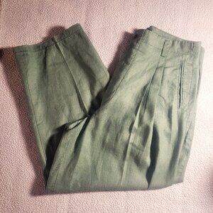 INDEX Linen Women's Wide Leg High-Waisted Pleated Sage Ankle Pant - Size 33/27